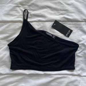 nasty gal cropped black tank top one shoulder